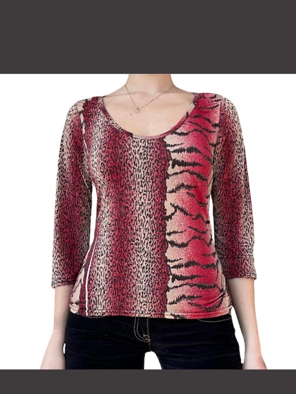 Women’s Red Animal-Print Scoop Neck Top